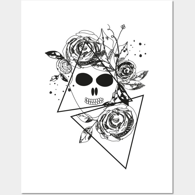 Abstract rose silhouette. Skull. Triangle geometric rose Wall Art by GULSENGUNEL